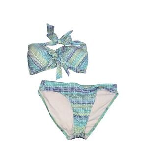 Sunseeker Blue Green Chevron Bandeau Bikini Set Removable Halter 2162015 Size 10